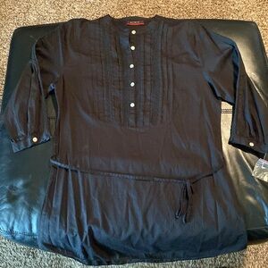 Women’s Black Pleated Half-Button-Up Top by KIKIT. Size L.